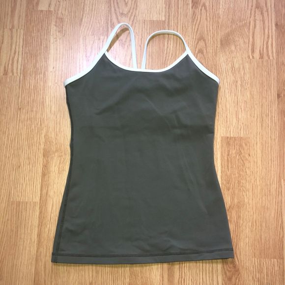 lululemon athletica Tops - Lululemon Green White Piping Shelf Bra Tank Top